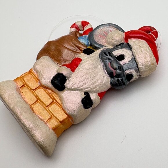 Vintage Santa Claus Mouse Christmas Ornament Stuck in Chimney Hand Painted - Picture 4 of 7